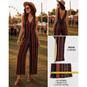 Free People Boho Jumpsuit Womens 4‎ Cropped Straight Leg Tie Back Festival